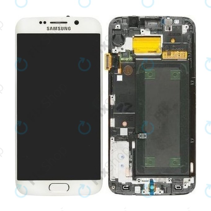 Samsung Galaxy S6 Edge G925F - LCD Display + Touchscreen Front Glas + Rahmen (White Pearl) - GH97-17162B, GH97-17317B, GH97-17334B Genuine Service Pack