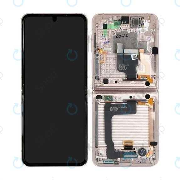 Samsung Galaxy Z Flip 4 F721B - LCD Display + Touchscreen Front Glas + Rahmen (Pink Gold) - GH82-29440C, GH82-30238C, GH82-30239C, GH82-29441C Genuine Service Pack