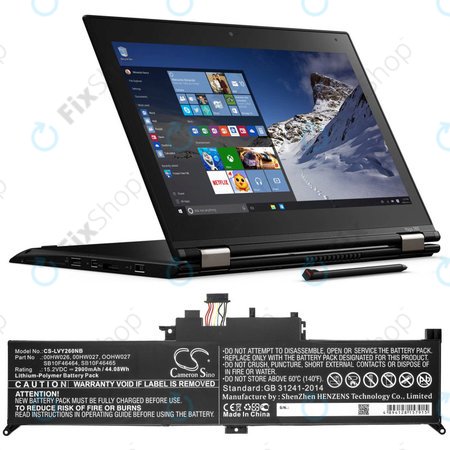Batterie für Lenovo ThinkPad Yoga 260, 2900mAh, Li-Ion, 15.2V, 00HW026, HQ