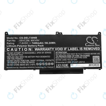 Akku batterie für Dell Latitude 13 7300, 14 7400, 7400mAh, Li-Pol, 7.6V, 05VC2M, HQ