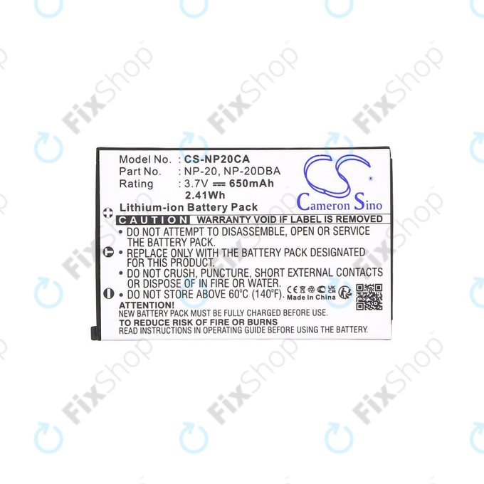 Batterie für Casio Exilim Card Ex-S880, 650mAh, Li-Ion, 3.7V, NP-20, HQ