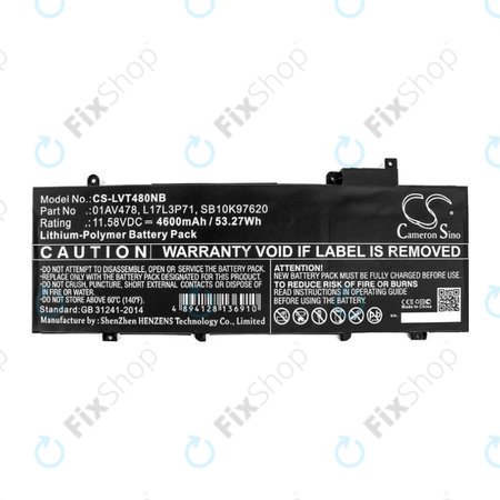 Batterie für Lenovo ThinkPad T480S, 4600mAh, Li-Pol, 11.58V, 01AV478, HQ