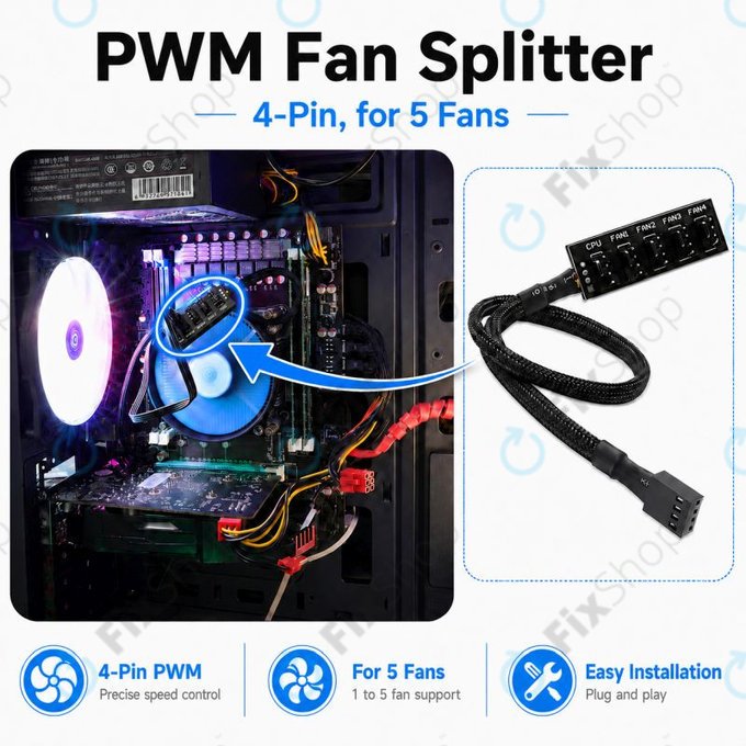 PWM Lüfter Hub, 4-Pin, für 5 Lüfter