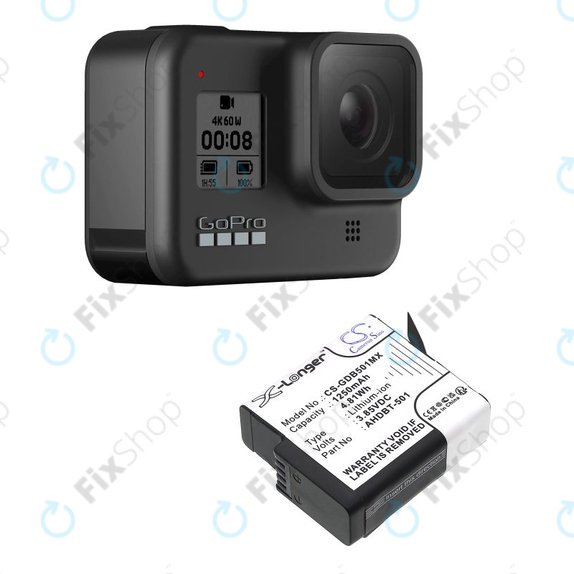 Akku batterie für Gopro Hero 8, Hero 6, 1250mAh, Li-Ion, 3.85V, AHDBT-501, HQ