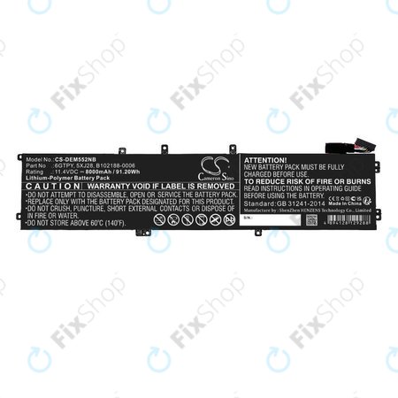 Akku batterie für Dell XPS 15, Dell Precision 9560, 9570, 8000mAh, Li-Pol, 11.4V, 6GTPY, HQ