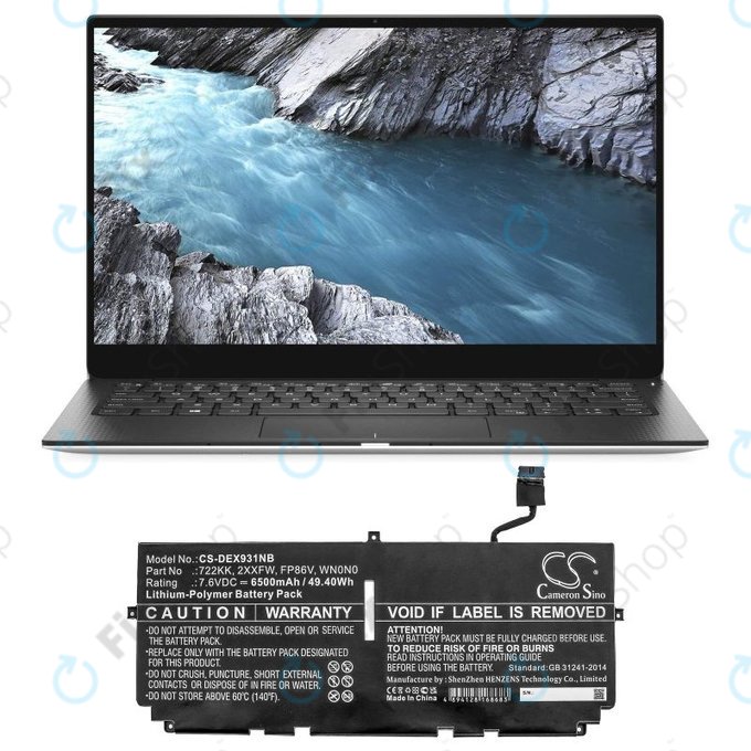 Akku batterie für Dell XPS 13 9300, 9380, 9310, 6500mAh, Li-Pol, 7.6V, 2XXFW, HQ