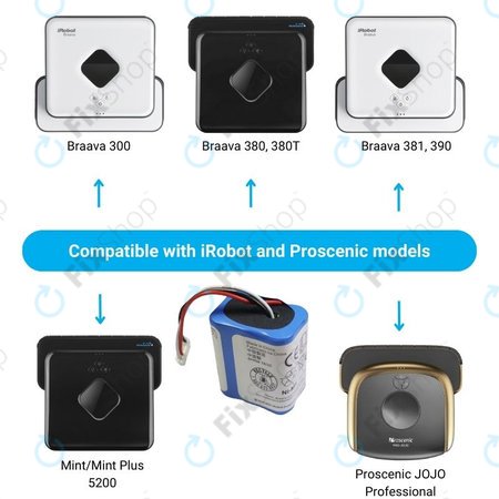 iRobot Braava 2000, 300, 380, 380T, 381, 390, Mint 5200, Mint Plus 5200, Proscenic JOJO Professional - Akku Batterie GPRHC202N026, 4409709, W206001001399 Ni-MH 7.2V 2500mAh