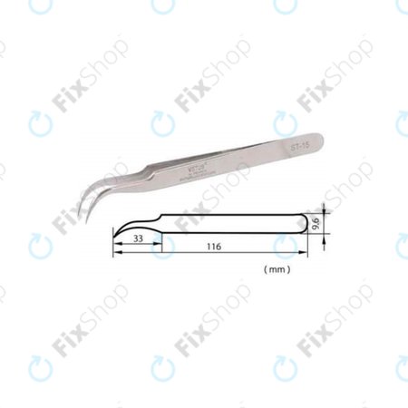 Vetus ST-15 - Professionelle Metallpinzette mit gebogener Spitze (120mm)