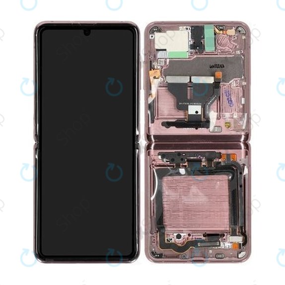Samsung Galaxy Z Flip 5G F707B - LCD Display + Touchscreen Front Glas + Rahmen (Mystic Bronze) - GH82-23351B Genuine Service Pack