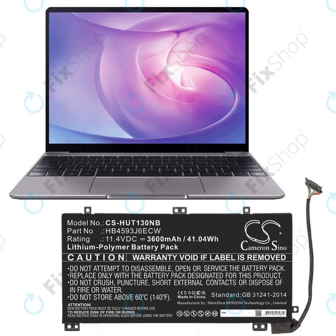 Akku batterie für Huawei MateBook 13, 13 i7, 3600mAh, Li-Pol, 11.4V, HB4593J6ECW, HQ