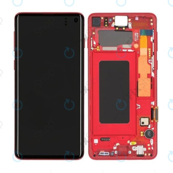 Samsung Galaxy S10 G973F - LCD Display + Touchscreen Front Glas + Rahmen (Red) - GH82-18850H Genuine Service Pack