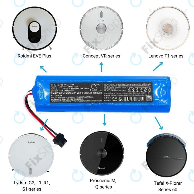 Xiaomi Roidmi EVE Plus, Viomi, Lydsto, Proscenic, Tefal - Akku Batterie NR18650 M26-4S2P, SUN-INTE-181, H18650CH-4S2P Li-Ion 14.4V 5200mAh HQ