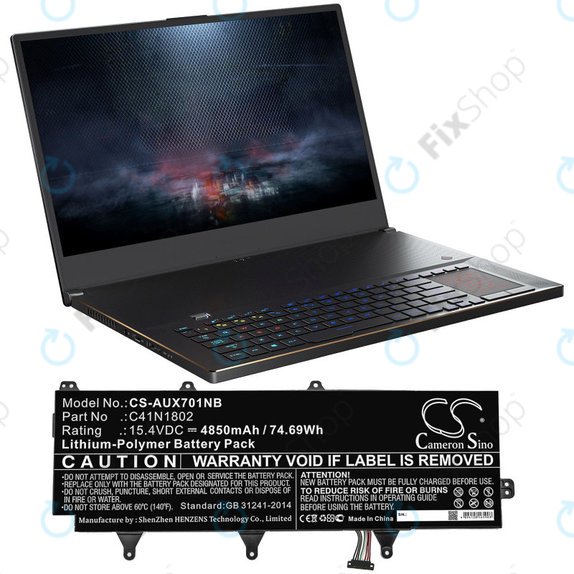 Batterie für Asus Zephyrus Gx701, Rog Zephyrus S Gx701, Rog Gx701, 4850mAh, Li-Pol, 15.4V, C41N1802, HQ