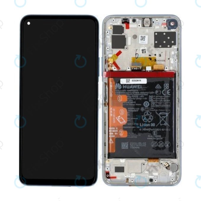 Huawei P40 Lite 5G - LCD Display + Touchscreen Front Glas + Rahmen + Akku Batterie (Space Silver) - 02353SUQ Genuine Service Pack