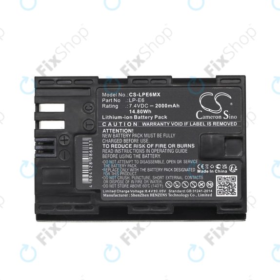 Akku batterie für Canon EOS 5D Mark II, EOS 7D, EOS 70D, 2000mAh, Li-Ion, 7.4V, LP-E6, HQ