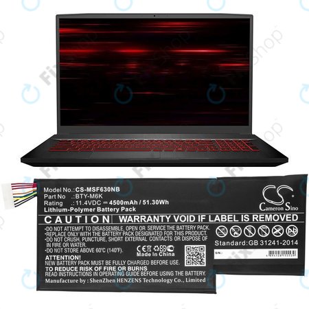 Akku batterie für MSI GF63, MSI GF75, MSI GS63, 4500mAh, Li-Pol, 11.4V, BTY-M6K, HQ