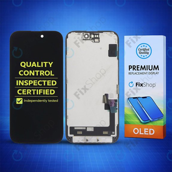 Display Soft OLED für iPhone 15, Touchscreen-Glas mit Rahmen, FixPremium
