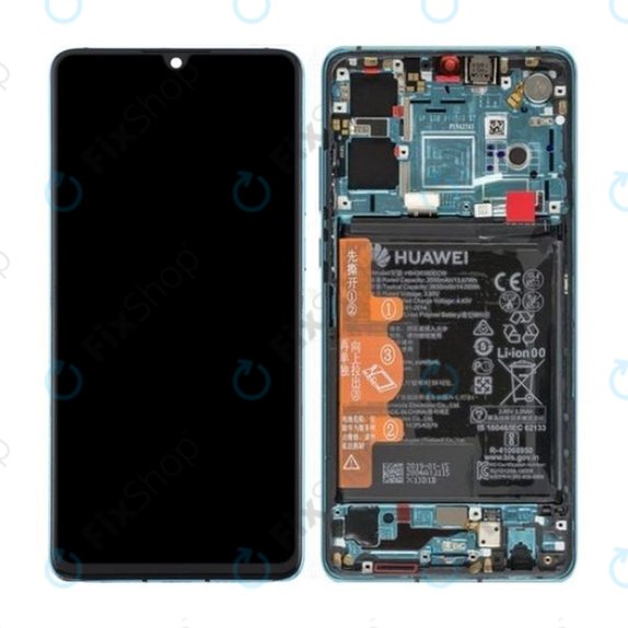 Huawei P30 - LCD Display + Touchscreen Front Glas + Rahmen + Akku Batterie (Aurora) - 02352NLN, 02354HRH, 02354HNJ Genuine Service Pack