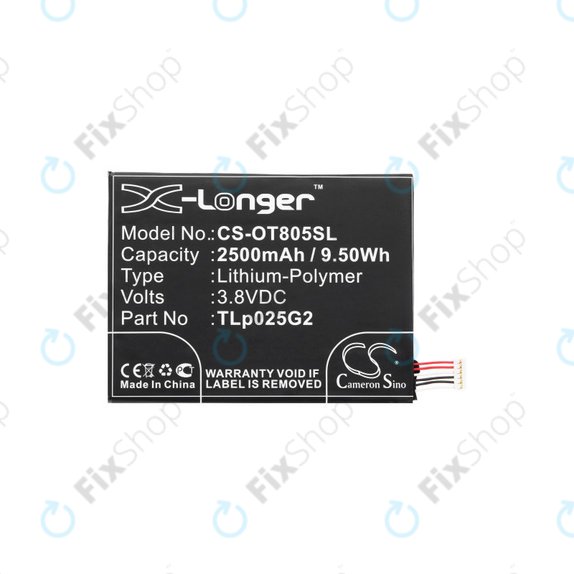 Batterie für Alcatel One Touch Pixi 8", 2500mAh, Li-Pol, 3.8V, TLp025G2, HQ