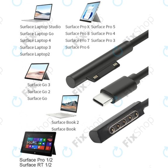 BY-006S - Multifunktionales Stromversorgungskabel für Microsoft Surface Book, Go, Laptop, Pro, RT