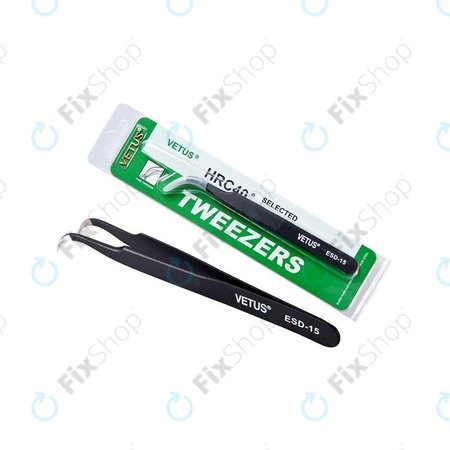 Vetus ESD-15 - Antistatische Metallpinzette mit gebogener Spitze (120 mm)