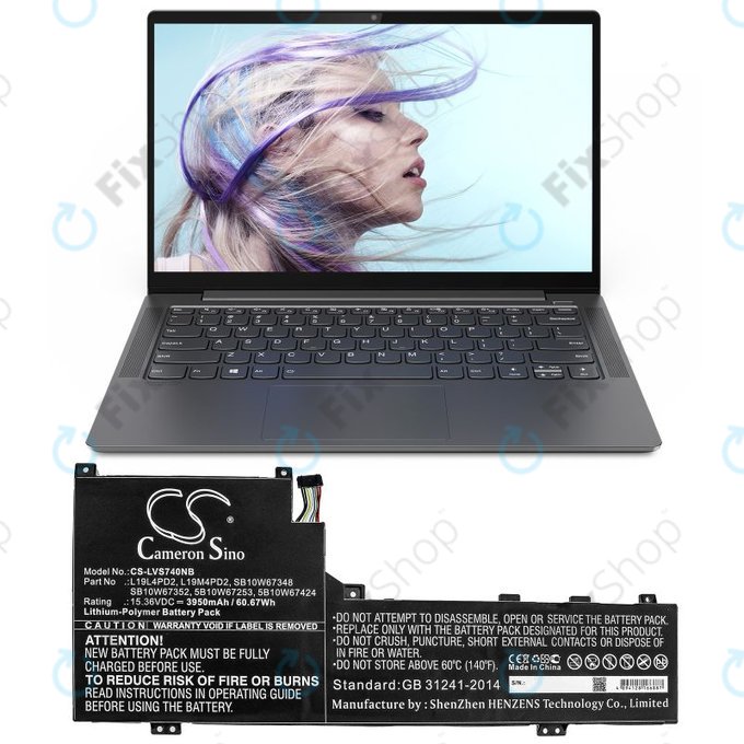 Akku batterie für Lenovo Yoga S740 14, IdeaPad S740-14IIL, 3950mAh, Li-Pol, 15.36V, L19L4PD2, HQ