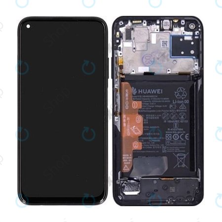 Huawei P40 lite - LCD Display + Touchscreen Front Glas + Rahmen + Akku Batterie (Midnight Black) - 02353KFU Genuine Service Pack