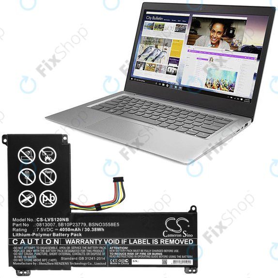 Batterie für Lenovo IdeaPad 120S, 4050mAh, Li-Pol, 7.5V, 0813007, HQ