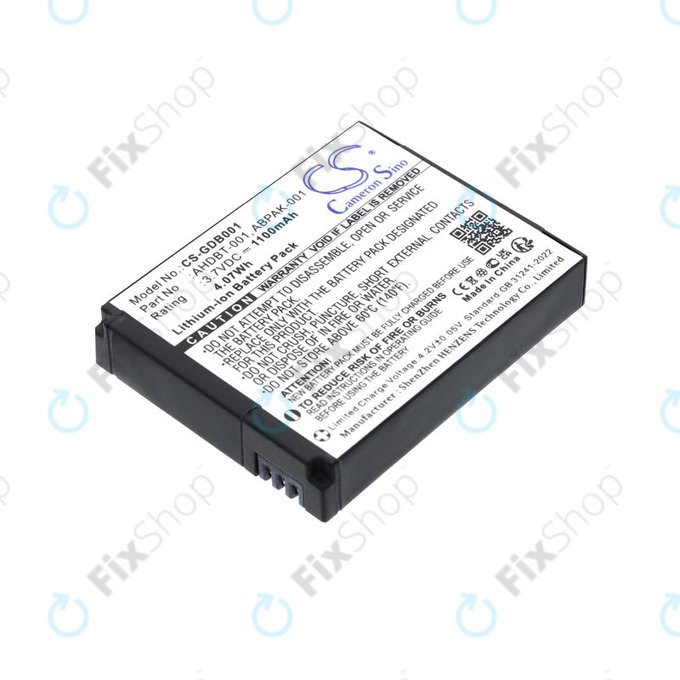 Akku batterie für GoPro HD Hero, Hero2, 1100mAh, Li-Ion, 3.7V, AHDBT-001, HQ