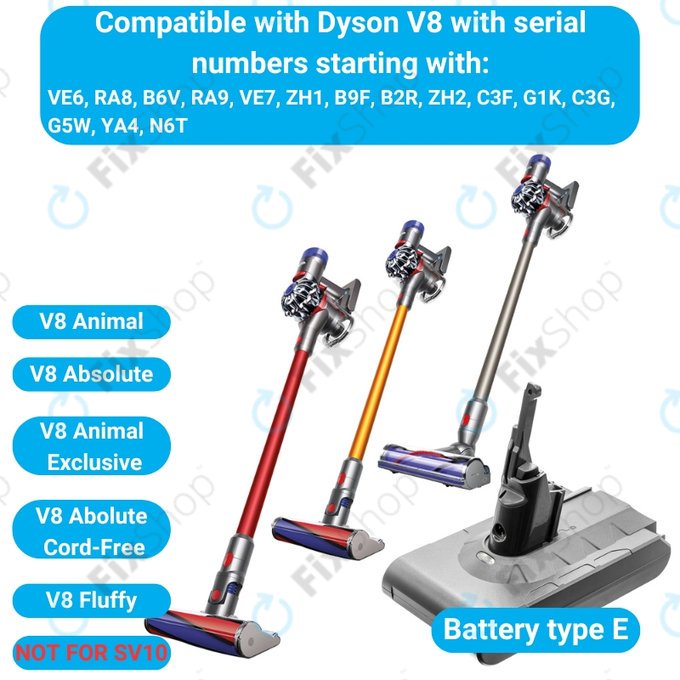 Dyson V8 - Akku Batterie 215681, PM8-US-HFB1497A Li-Ion 21.6V 2600mAh HQ