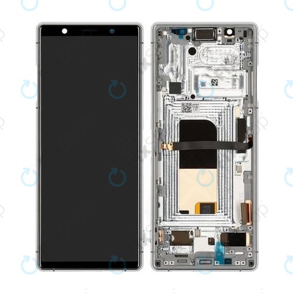 Sony Xperia 5 - LCD Display + Touchscreen Front Glas + Rahmen (Grey) - 1319-9455 Genuine Service Pack
