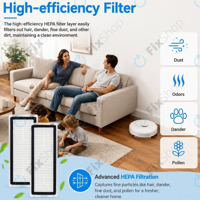 Ersatzteilset für Xiaomi Dreame D9 Max Gen2, D10s, D10s Pro (2x Hauptbürste, 4x Filter, 4x Seitenbürste – schwarz, 4x Wischtuch)