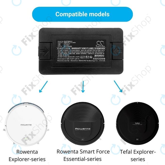 Rowenta Explorer-series, Smart Force Essential-series, Tefal Explorer-series - Akku Batterie RS-RT900866 Li-Ion 14.4V 2600mAh HQ