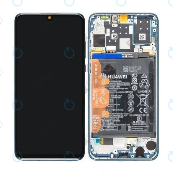 Huawei P30 Lite - LCD Display + Touchscreen Front Glas + Rahmen + Akku Batterie (Peacock Blue) - 02352RQA Genuine Service Pack