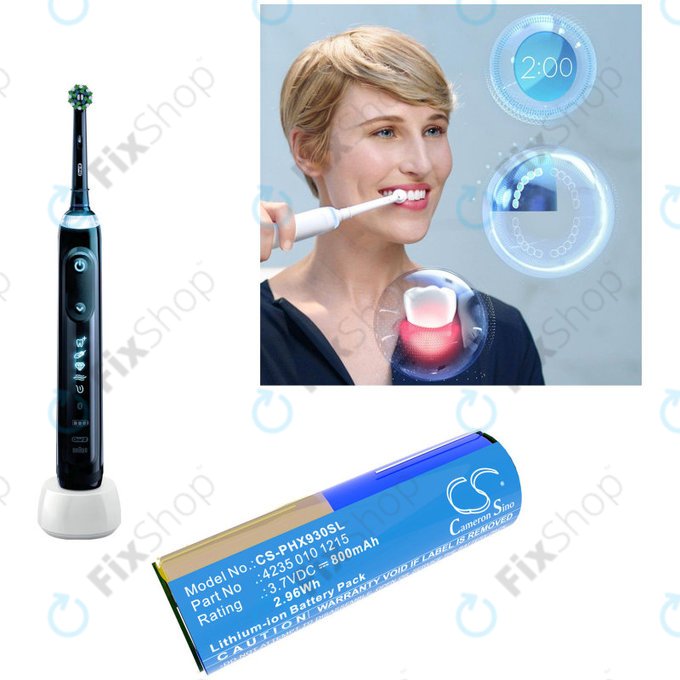 Batterie für Oral-B Genius X, Smart 6000, Philips Diamondclean, Easyclean, 800mAh, Li-Ion, 3.7V, 4235 010 13068, HQ