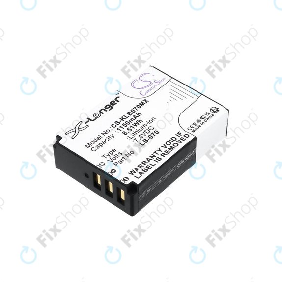 Batterie für Kodak PIXPRO S1, AZ651, AZ652, AZ901, 1150mAh, Li-Ion, 7.4V, LB-070, HQ