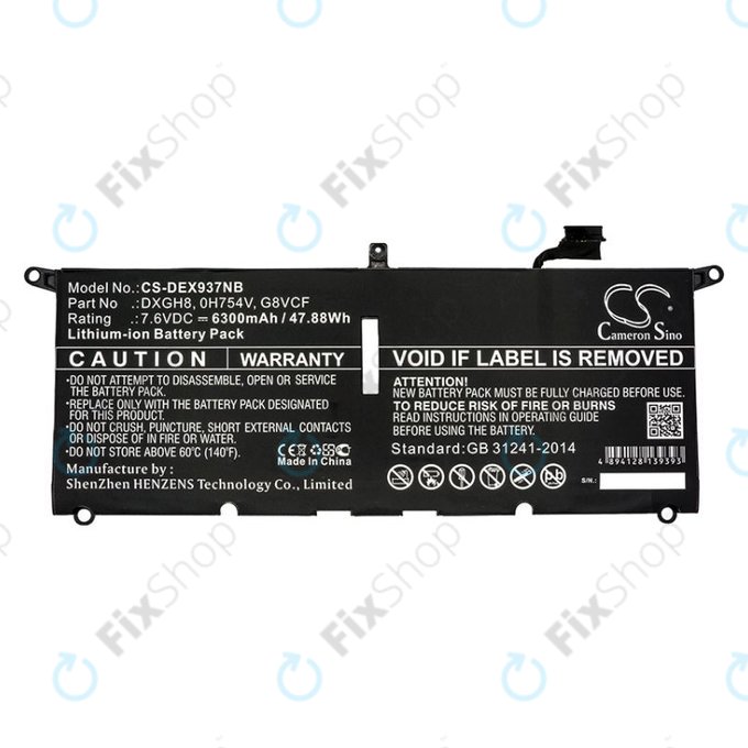 Akku batterie für Dell XPS 13 9370, 6300mAh, Li-Ion, 7.6V, DXGH8, HQ