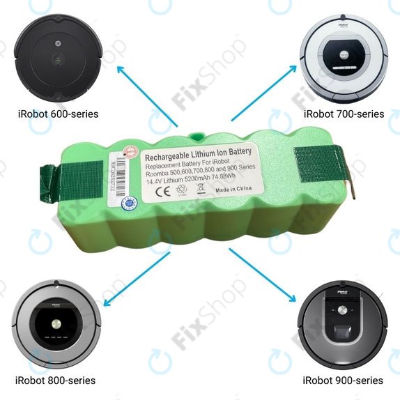 iRobot Roomba 600, 700, 800, 900-series - Akku Batterie 2130LI, 4502233, 4374392 Li-Ion 14.4V 5200mAh