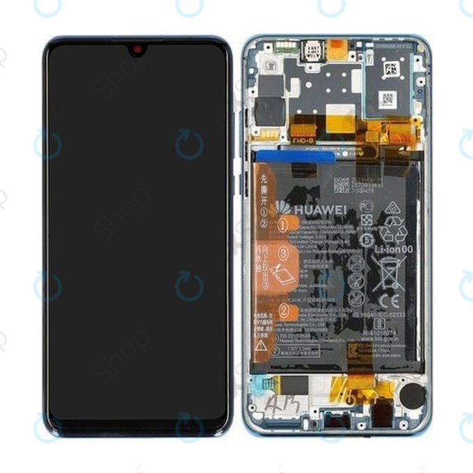 Huawei P30 Lite 2020 - LCD Display + Touchscreen Front Glas + Rahmen + Akku Batterie (Peacock Blue) - 02353FQE, 02353DQS Genuine Service Pack