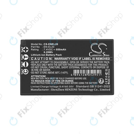 Akku batterie für Nikon Coolpix A, 850mAh, Li-Ion, 7.4V, EN-EL20, HQ
