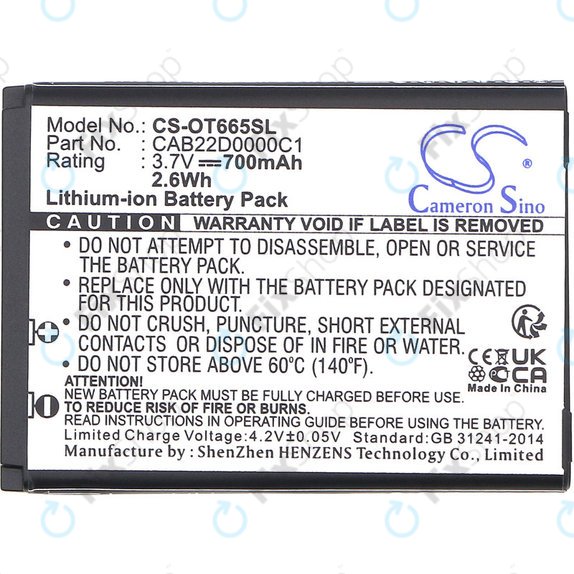 Batterie für Alcatel One Touch 2010D, 700mAh, Li-ion, 3.7V, CAB22D0000C1, HQ