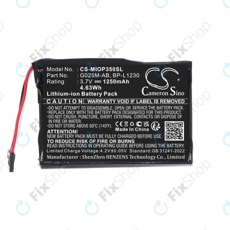 Batterie für Mitac Mio P350, P550, 1250mAh, Li-Ion, 3.7V, BL-LP1230, HQ