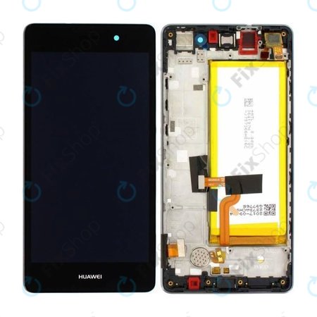 Huawei P8 Lite ALE-L21 - LCD Display + Touchscreen Front Glas + Rahmen + Akku Batterie (Black) - 02350KCW, 02350KCC, 02350KCB, 02350JVD Genuine Service Pack