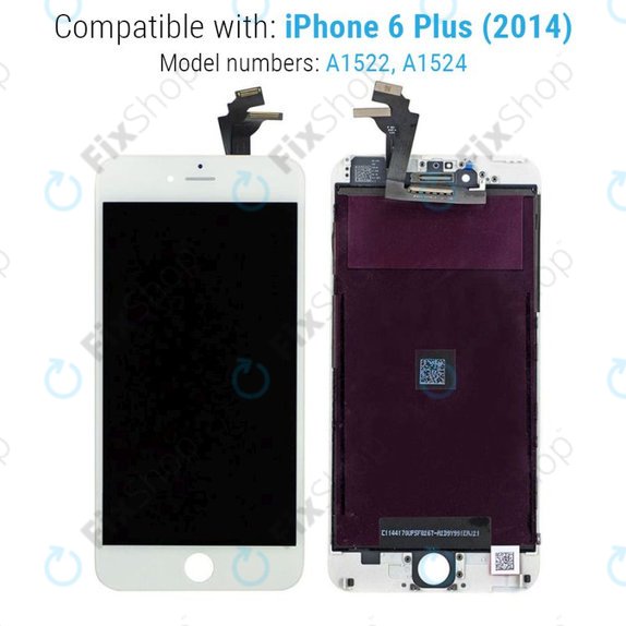 Display für iPhone 6 Plus, White, Touchscreen-Glas mit Rahmen
