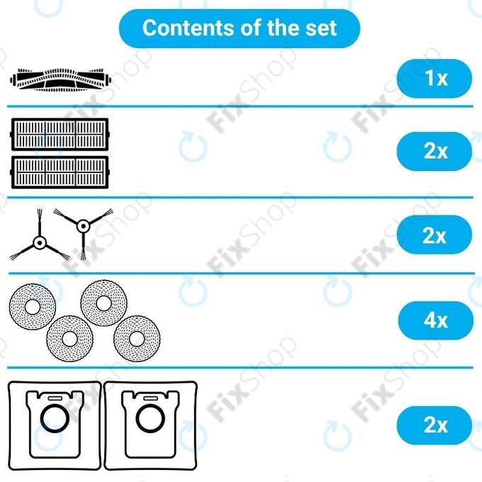 Ersatzteilset für Xiaomi Robot Vacuum X10 (1x Hauptbürste, 2x Filter, 2x Seitenbürsten, 2x Wischpads, 2x Staubbeutel)