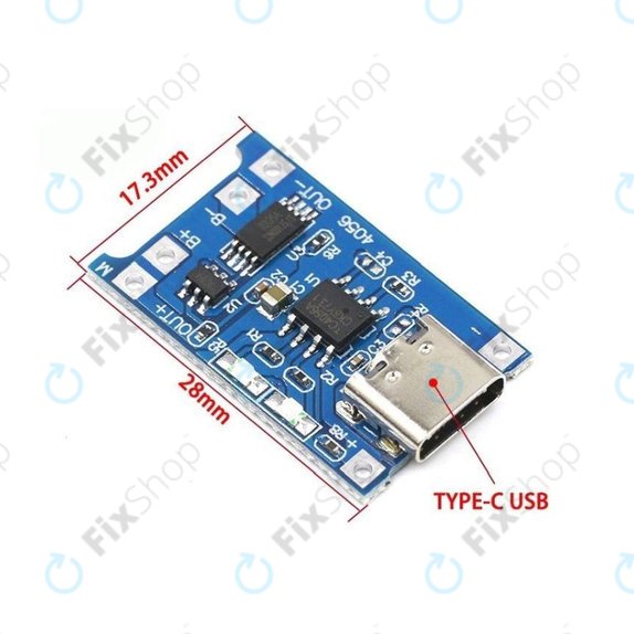 Lademodul TP4056 für 18650 Li-Ion-Akku, USB-C, 1A