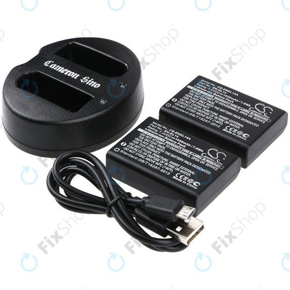 2 Akkus mit Ladegerät fürNikon Coolpix P7000, P7700, D3100, D3200, D5100, 1030mAh, Li-Ion, 7.4V, EN-EL14, HQ