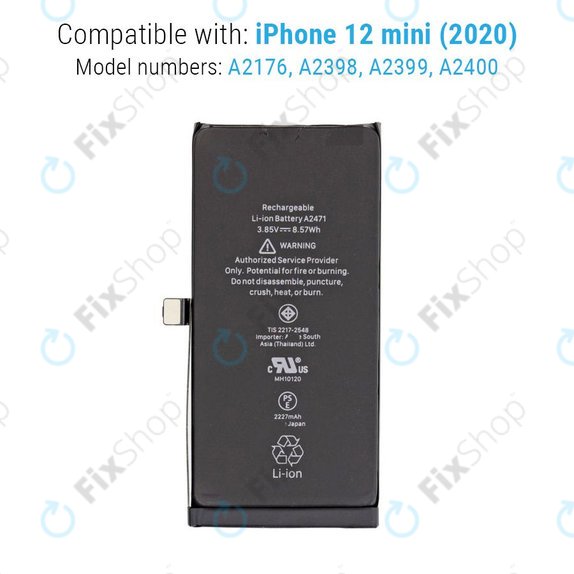 Akku Batterie für iPhone 12 Mini, 2227mAh, FixPremium