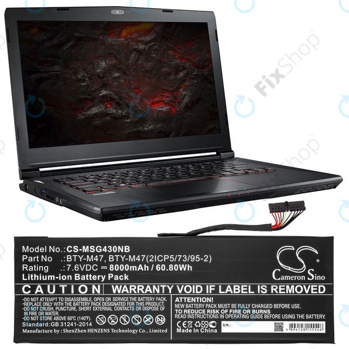 Akku batterie für MSI GS40, GS43, MS14, 8000mAh, Li-Ion, 7.6V, BTY-M47, HQ