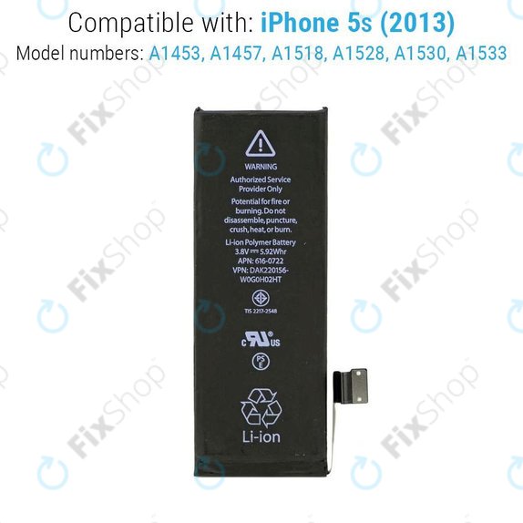 Akku Batterie für iPhone 5S, 1560mAh, FixPremium